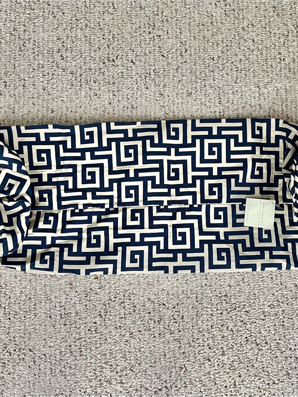 NWT Pottery Barn Greek Key Sutter Jacquard Bolster Pillow Cover 8x30” Blue/beige